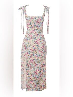 Adeirlina Large Floral Tie-Shoulder Low Back Midi Dress NWT